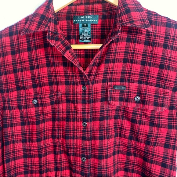 Lauren Ralph Lauren Red/Black Plaid Flannel Button Down, Size Small - Picture 5 of 8